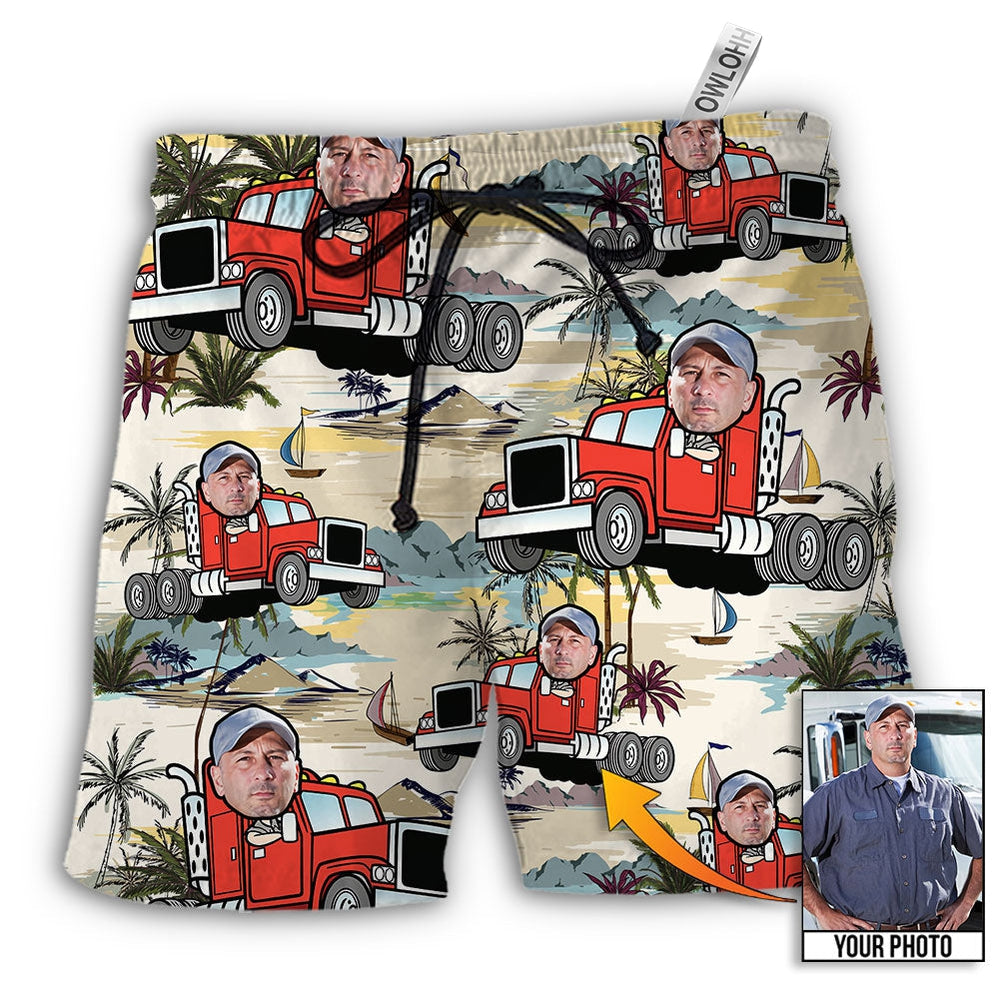 Beach Short / Adults / S Truck Driver Tropical Beach Custom Photo - Beach Short - Owls Matrix LTD