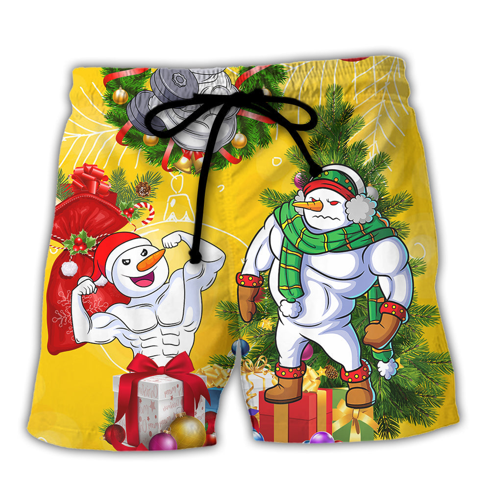 Christmas Swole Snowman Workout Humor – Beach Short