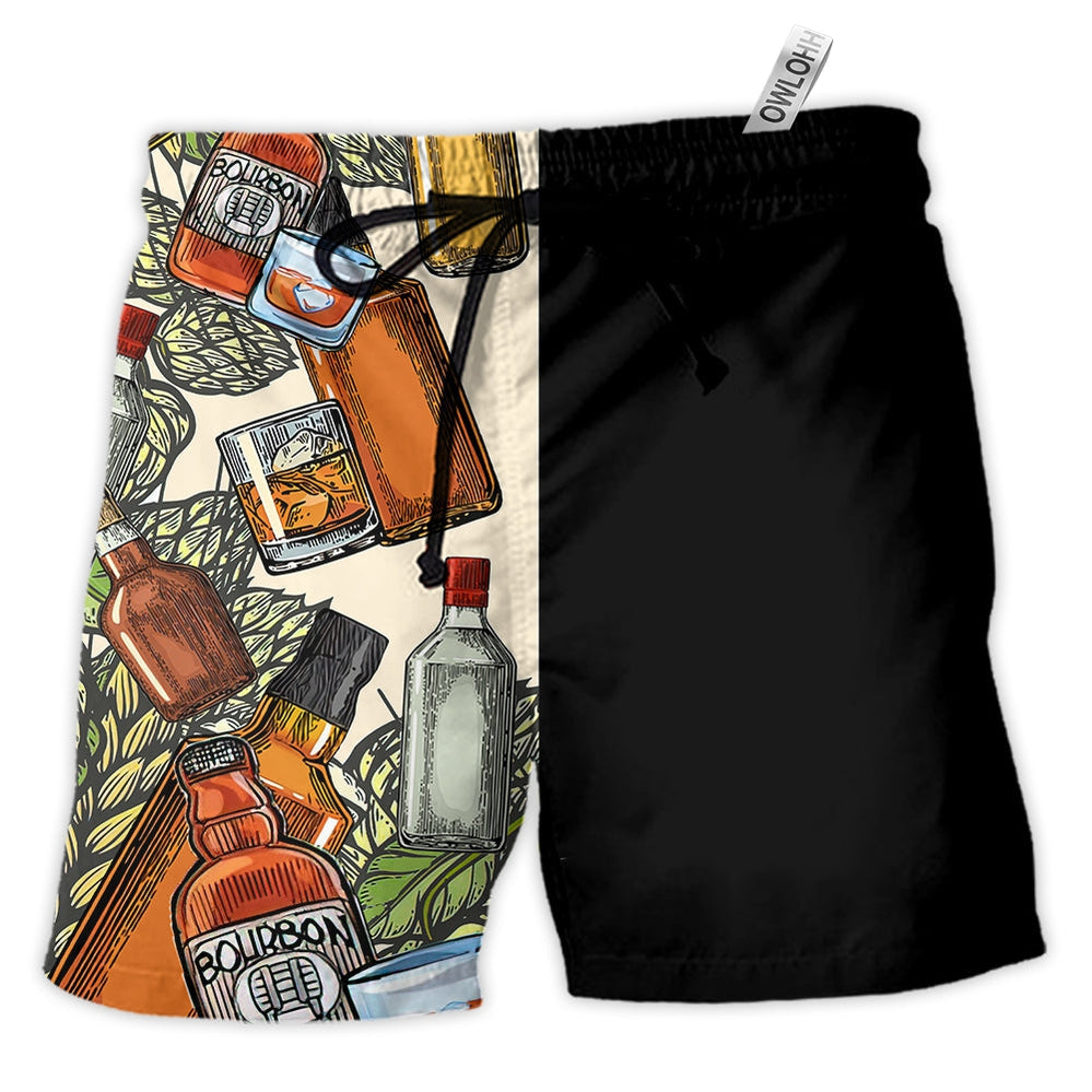 Beach Short / Adults / S Wine Hunting I Like Bourbon - Beach Short - Owls Matrix LTD