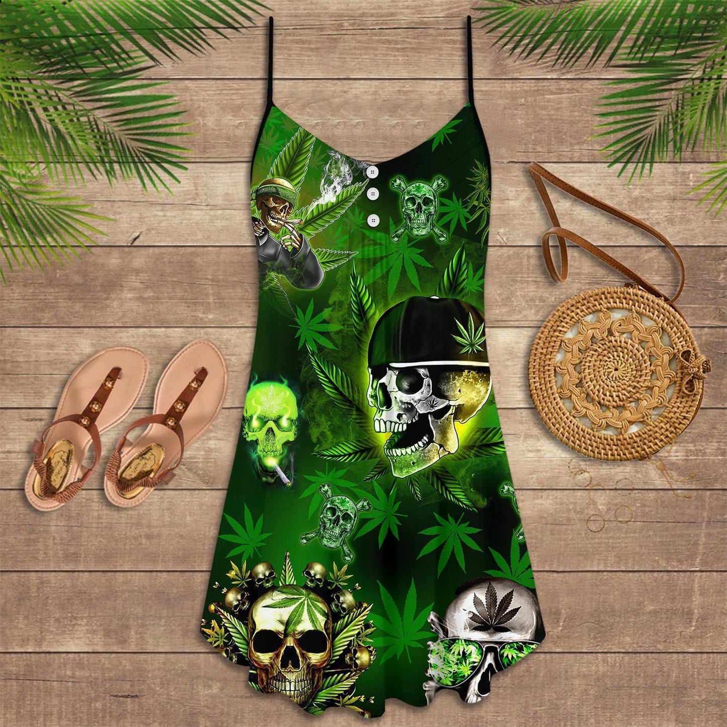 Skull High Spirit Style – Women's Summer Sleeveless V-Neck Camisole Dress