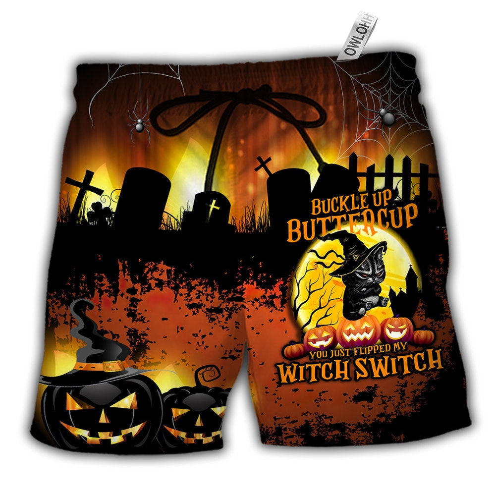 Beach Short / Adults / S Halloween Cat Buckle Up Buttercup - Beach Short - Owls Matrix LTD