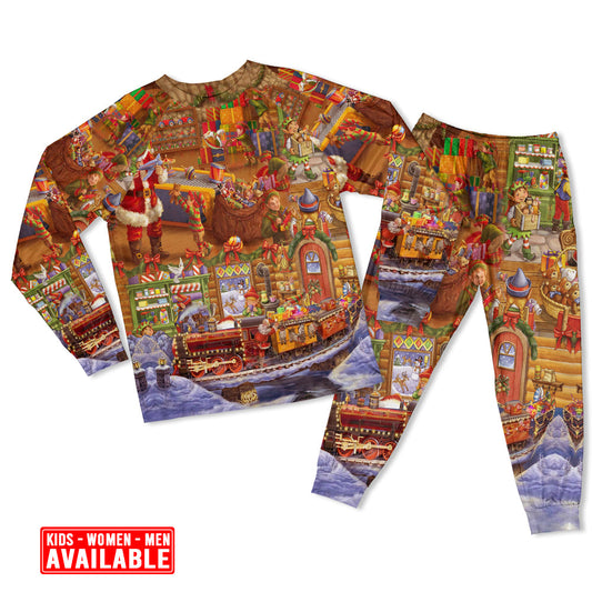 Women / S Christmas Santa And Happiness - Pajamas Long Sleeve - Owls Matrix LTD