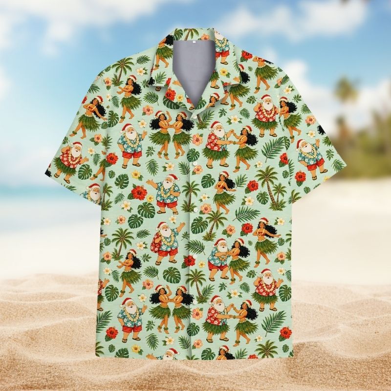 Christmas Hula Santa Tropical Beach – Hawaiian Shirt