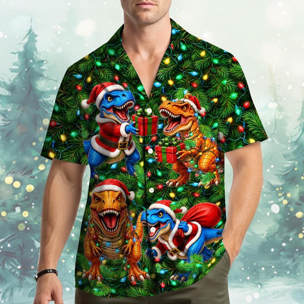 Christmas T-Rex Santa Funny Dinosaur Holiday – Hawaiian Shirt