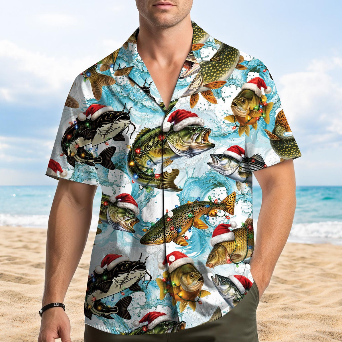 Christmas Fish Santa Hat Trout Crappie Lights – Hawaiian Shirt
