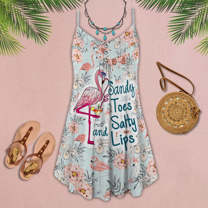 Flamingo Summer Tropical Vibes – Women's Summer Sleeveless V-Neck Camisole Dress