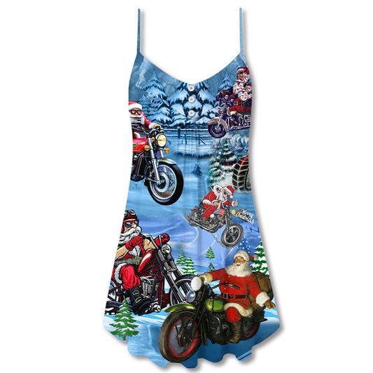 Christmas Driving With Santa Theme – Women's Summer Sleeveless V-Neck Camisole Dress