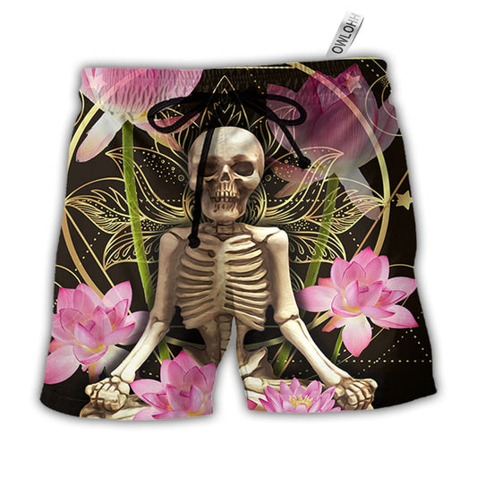 Beach Short / Adults / S Skull Yoga Lighting Lotus Flower - Beach Short - Owls Matrix LTD