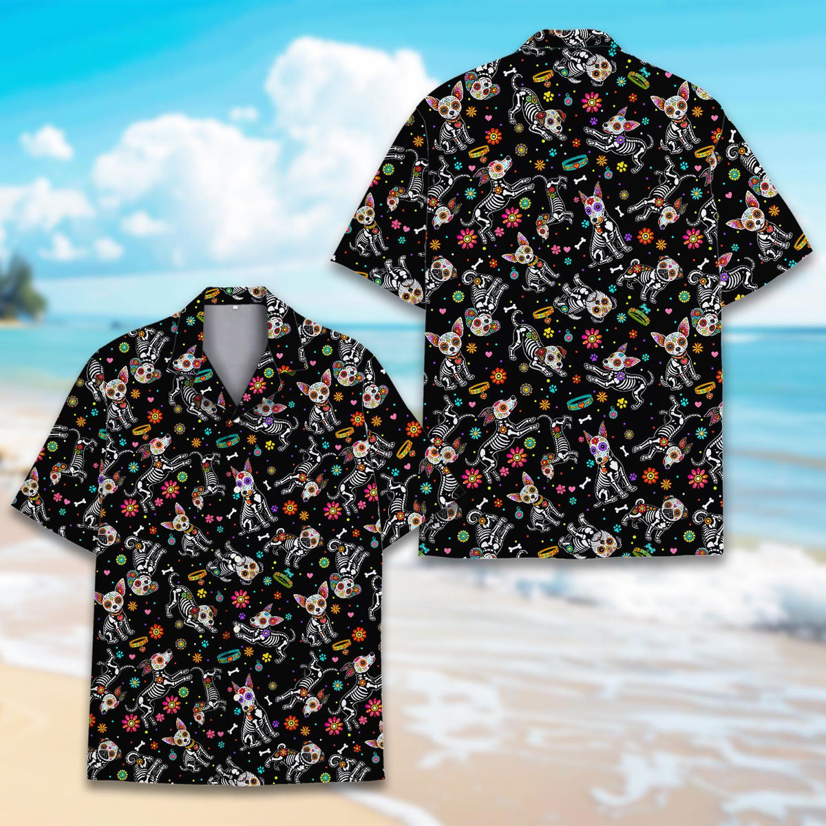 Skeleton Dog Day Of The Dead Sugar Skull – Hawaiian Shirt