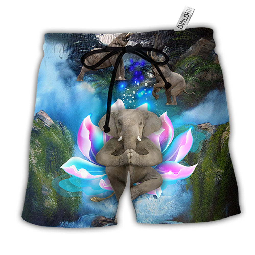 Beach Short / Adults / S Elephant Yoga Pose On The Waterfall - Beach Short - Owls Matrix LTD