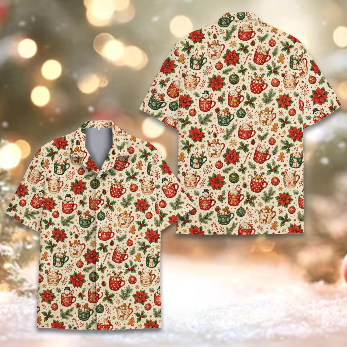 Christmas Hot Cocoa Gingerbread Snowman Poinsettia – Hawaiian Shirt