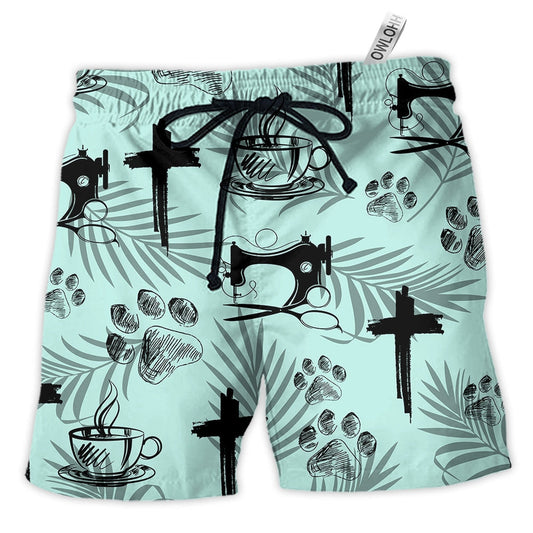 Beach Short / Adults / S Coffee Jesus Dog Coffee Sewing Lover - Beach Short - Owls Matrix LTD