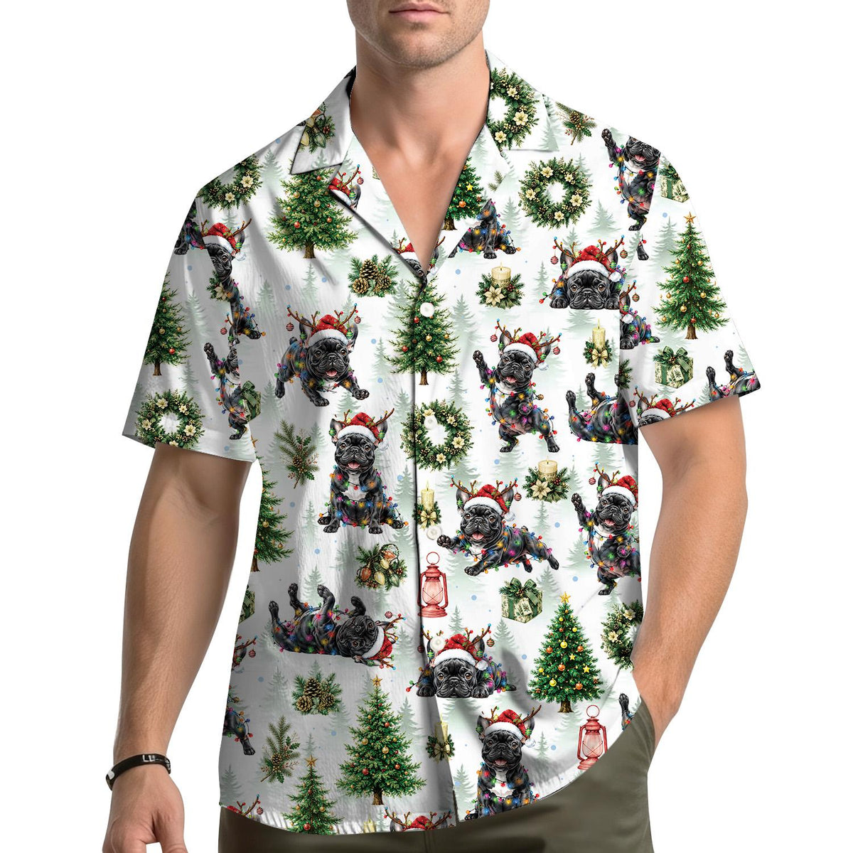Funny Christmas Black Pug Santa Festive Holiday – Hawaiian Shirt