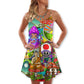 Hippie Mushroom Peace Let It Be – Women's Summer Sleeveless V-Neck Camisole Dress