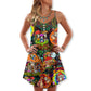 Hippie Mushroom Trippy Colorful Lover – Women's Summer Sleeveless V-Neck Camisole Dress