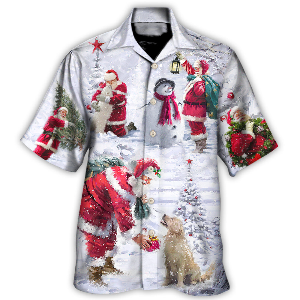 Christmas Santa With Animals And Snowman Art – Hawaiian Shirt