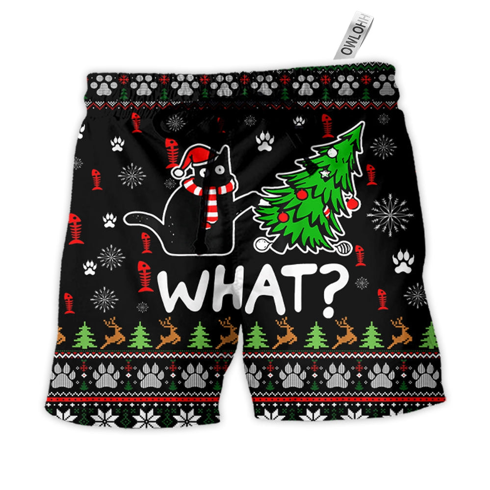 Beach Short / Adults / S Cat Wreck The Tree Funny Ugly Style Christmas - Beach Short - Owls Matrix LTD