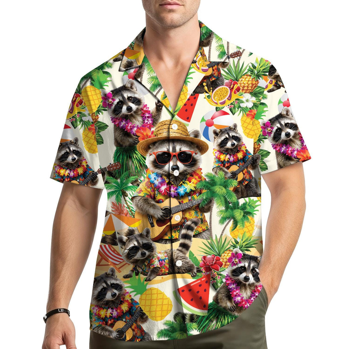 Cute Raccoon Tropical Ukulele Beach – Hawaiian Shirt