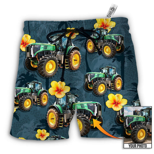 Beach Short / Adults / S Tractor Lover Tropical Custom Photo - Beach Short - Owls Matrix LTD
