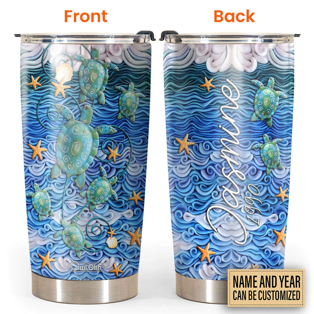 Turtle And Sand Beach Clay Art Personalized 20 Oz Tumbler