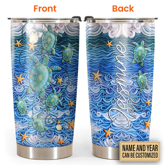 Turtle And Sand Beach Clay Art Personalized 20 Oz Tumbler