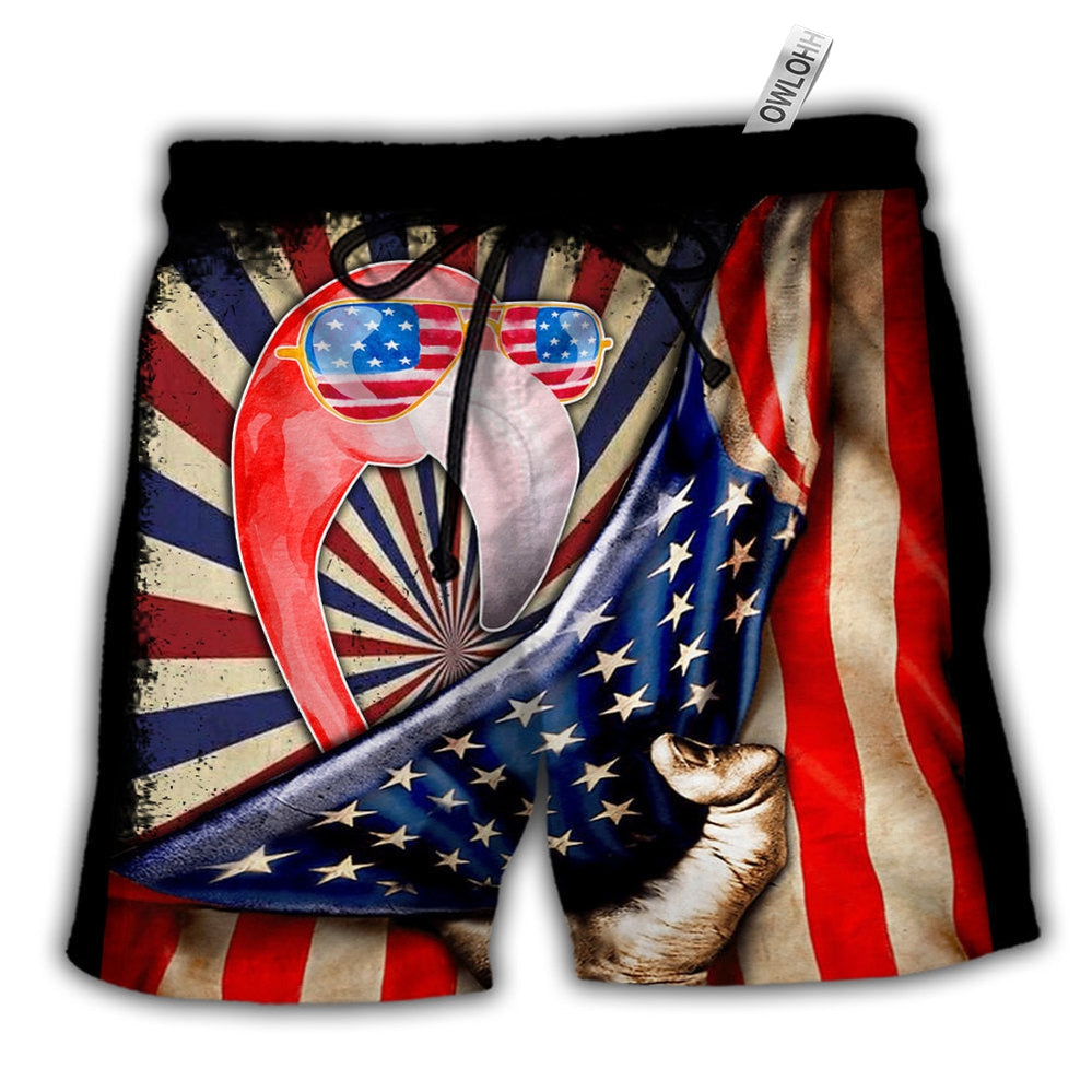 Beach Short / Adults / S Flamingo Independence Day - Beach Short - Owls Matrix LTD