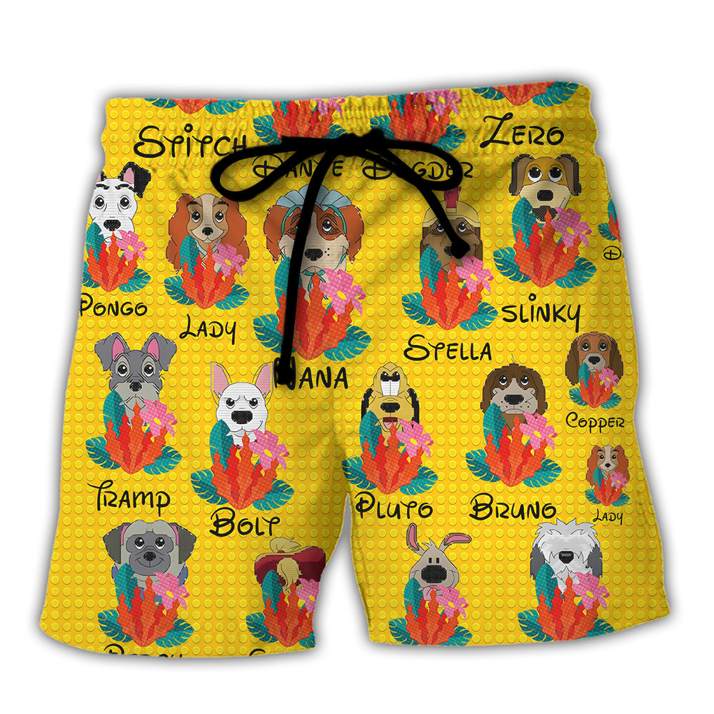 Funny Dog Tropical Floral Block Art Design – Beach Short