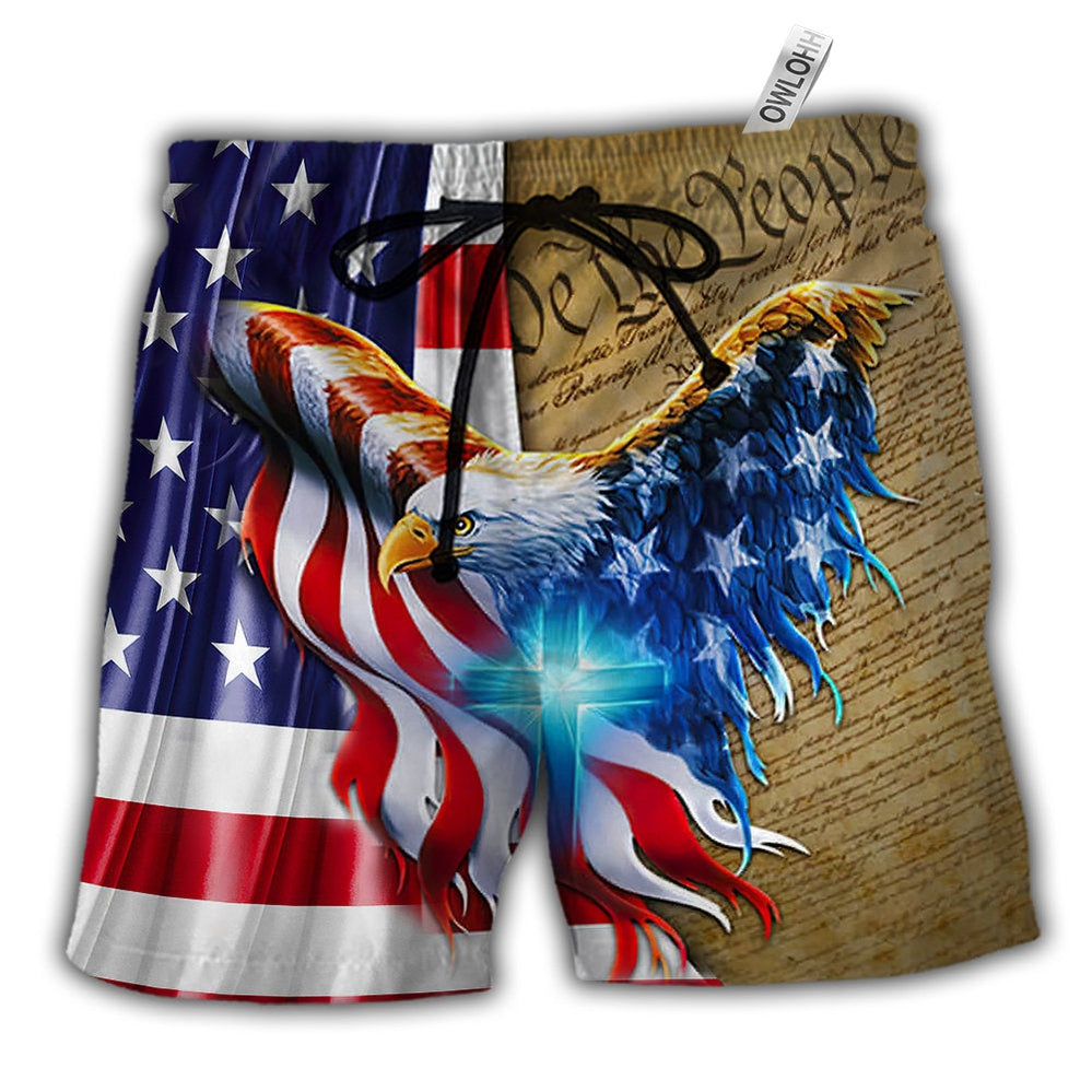 Beach Short / Adults / S Eagle Cross One Nation Under God - Beach Short - Owls Matrix LTD