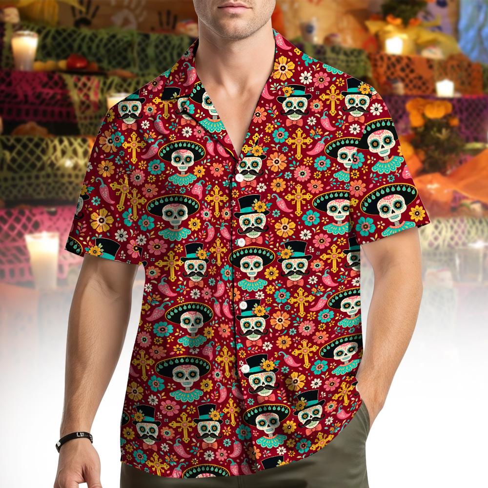 Day Of The Dead Sugar Skull Floral Folk Art – Hawaiian Shirt
