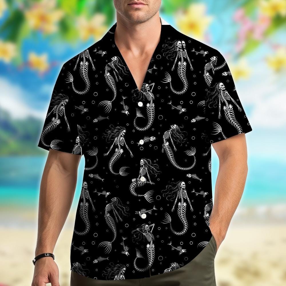 Mermaid Skeleton Gothic Spooky Ocean Halloween – Hawaiian Shirt