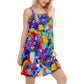Rainbow Colorful Cat – Women's Summer Sleeveless V-Neck Camisole Dress