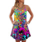 Hippie Skull Octopus Colorful Tie Dye – Women's Summer Sleeveless V-Neck Camisole Dress