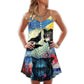 Halloween Black Wolf Starry Night Dark – Women's Summer Sleeveless V-Neck Camisole Dress