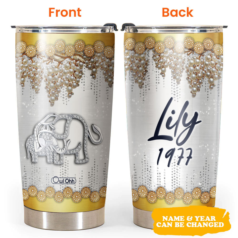 Elephant Mommy And Baby Jewelry Golden Personalized 20 Oz Tumbler