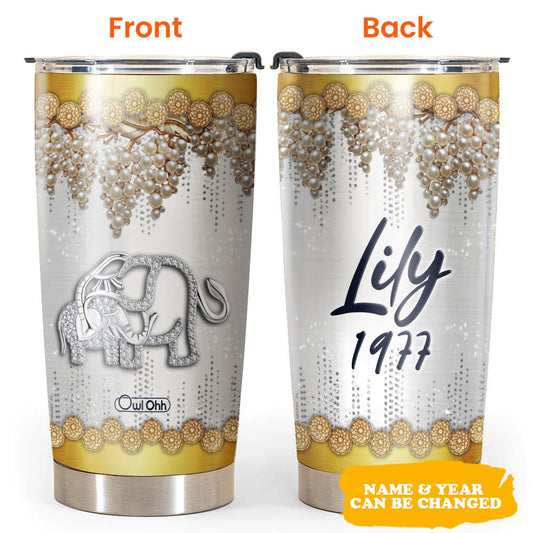 Elephant Mommy And Baby Jewelry Golden Personalized 20 Oz Tumbler
