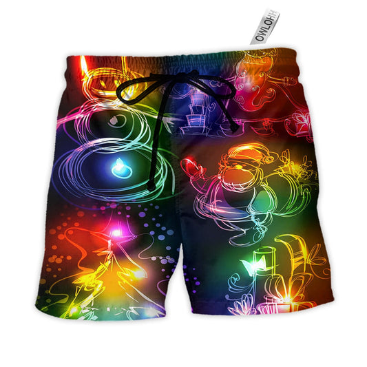 Beach Short / Adults / S Christmas Santa Claus Tree Snowman Neon Light Style - Beach Short - Owls Matrix LTD