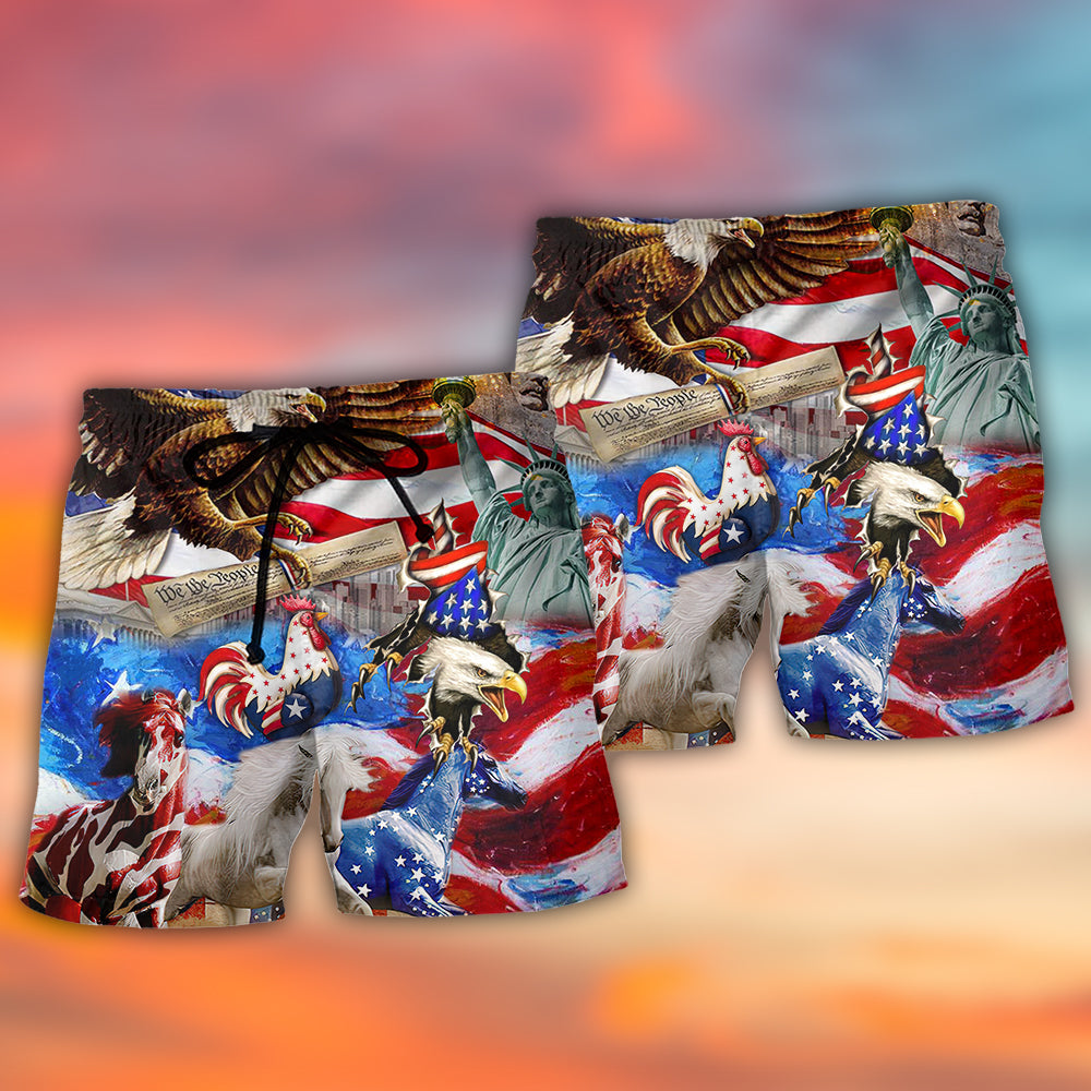 America Independence Day Animal Happy - Beach Short - Owls Matrix LTD