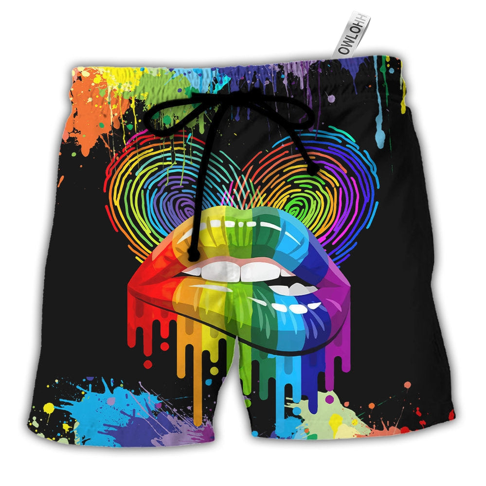 Beach Short / Adults / S LGBT Lips The Color Of Happiness - Beach Short - Owls Matrix LTD