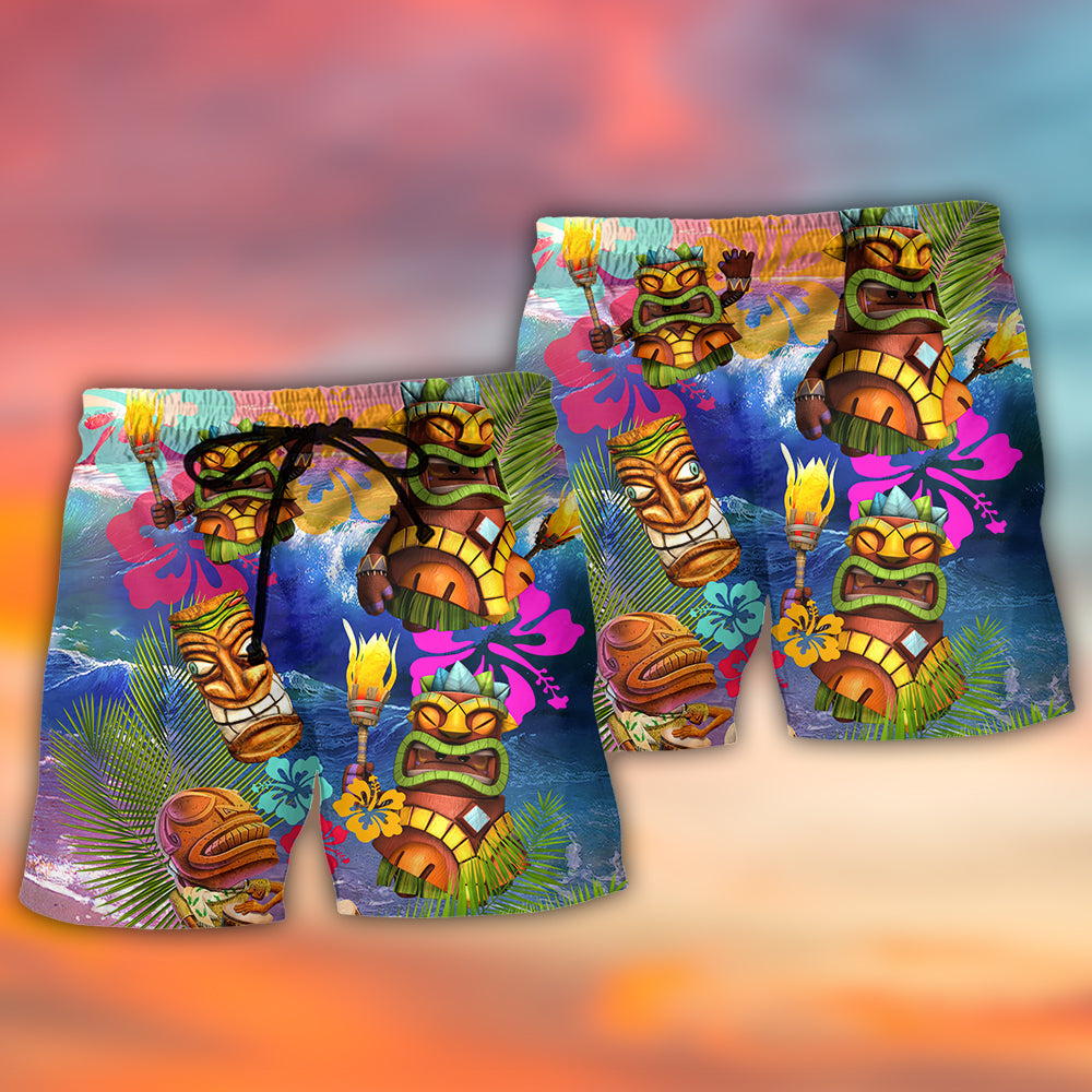Tiki Aloha Tiki Happy Tropical Flower - Beach Short - Owls Matrix LTD