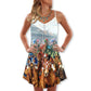 Horse Racing Wild Power – Women's Summer Sleeveless V-Neck Camisole Dress