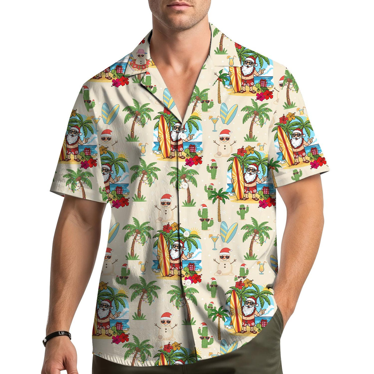 Santa Beach Tropical Christmas Reindeer Snowman – Hawaiian Shirt