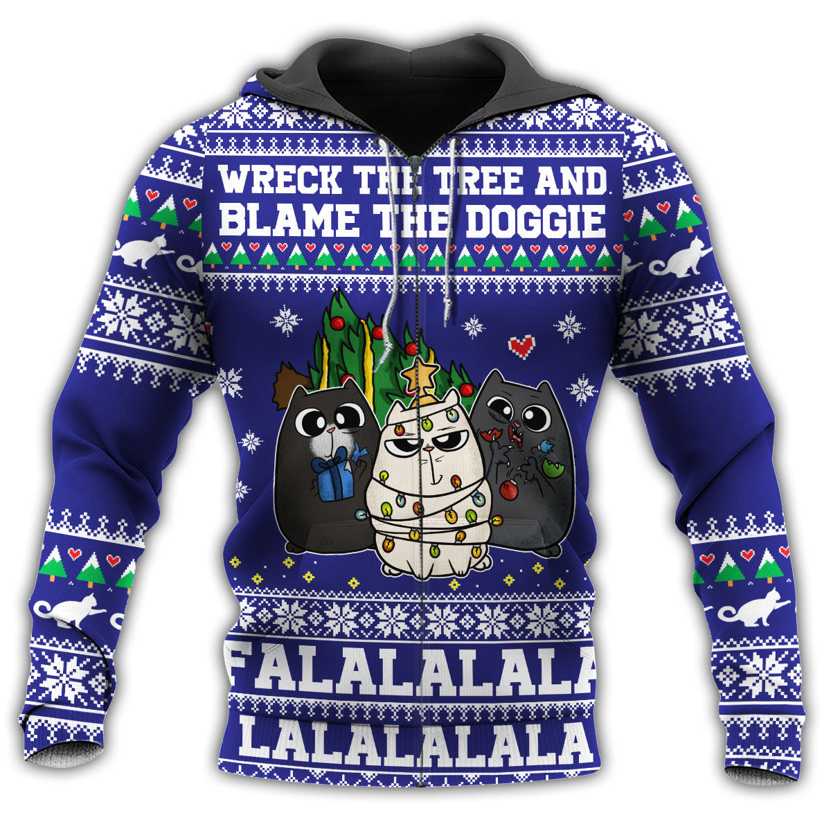 Cat Wreck The Tree Funny Holiday Art – 3D Hoodie