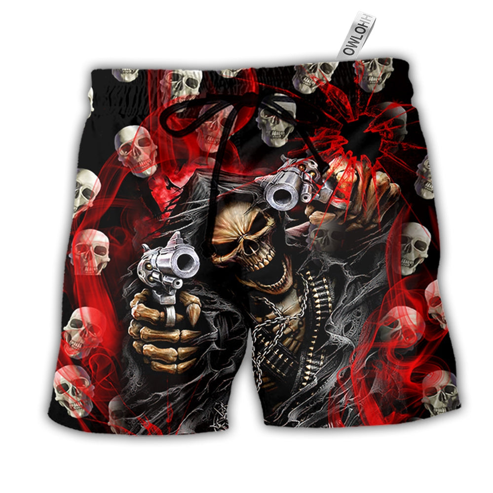 Beach Short / Adults / S Skull Dark Gun Red Smoke Lighting - Beach Short - Owls Matrix LTD