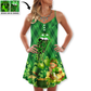 Lucky Lips Festive Vibes – Women's Summer Sleeveless V-Neck Camisole Dress