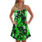 Green Flame Skull Burn – Women's Summer Sleeveless V-Neck Camisole Dress