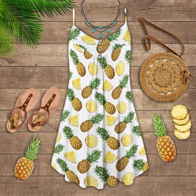 Pineapple Tropical Summer Love – Women's Summer Sleeveless V-Neck Camisole Dress