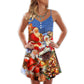 Christmas Rooftop Santa Art – Women's Summer Sleeveless V-Neck Camisole Dress