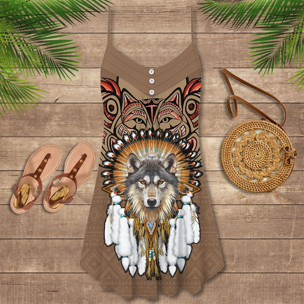 Amazing Native Wolf Vibes – Women's Summer Sleeveless V-Neck Camisole Dress