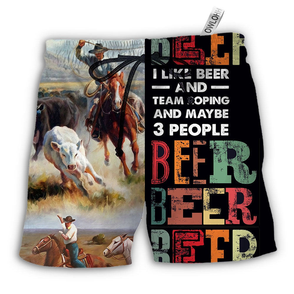 Beach Short / Adults / S Horse Beer I Like Beer And Team Roping - Beach Short - Owls Matrix LTD