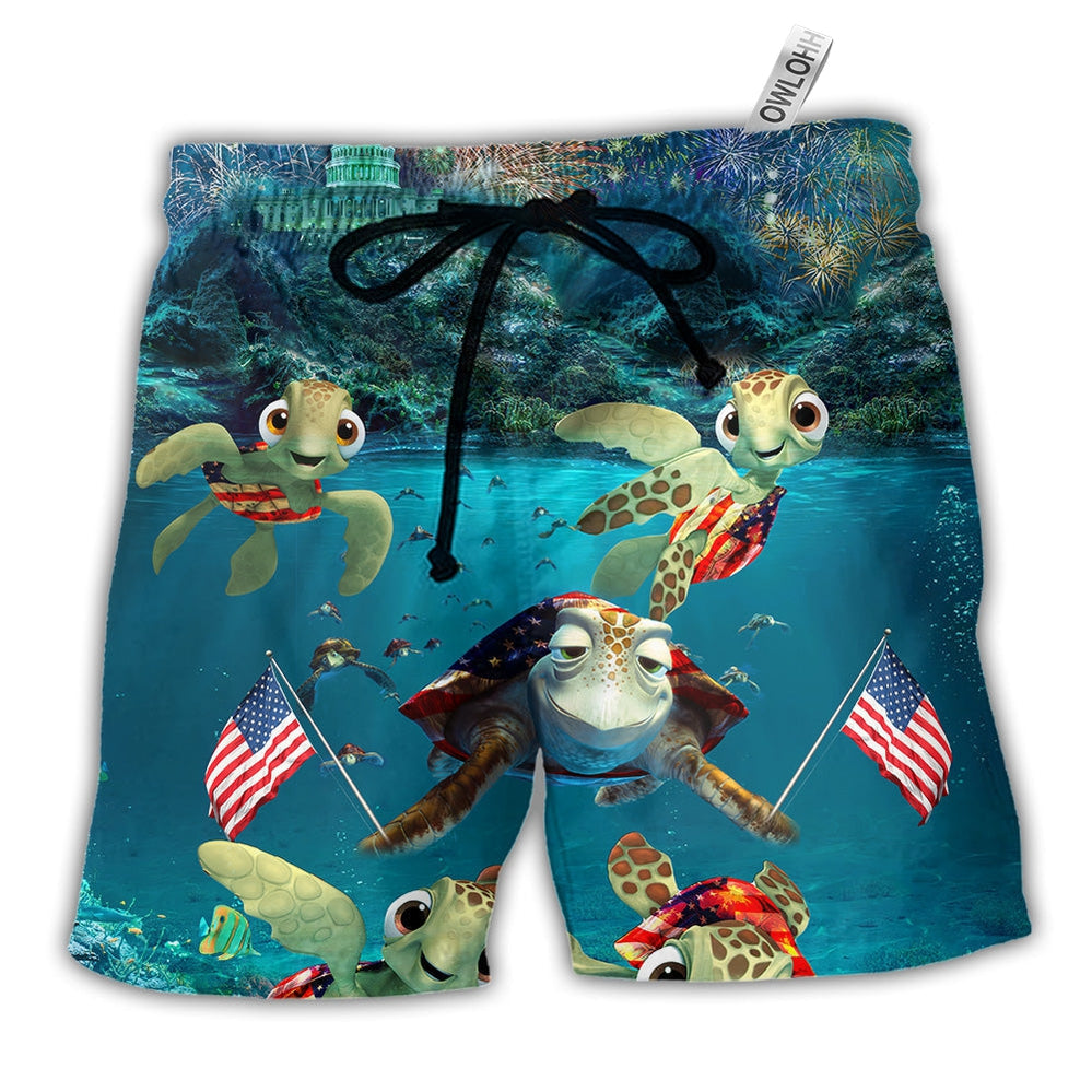 Beach Short / Adults / S Turtle Independence Day Celebrate Under Sea - Beach Short - Owls Matrix LTD